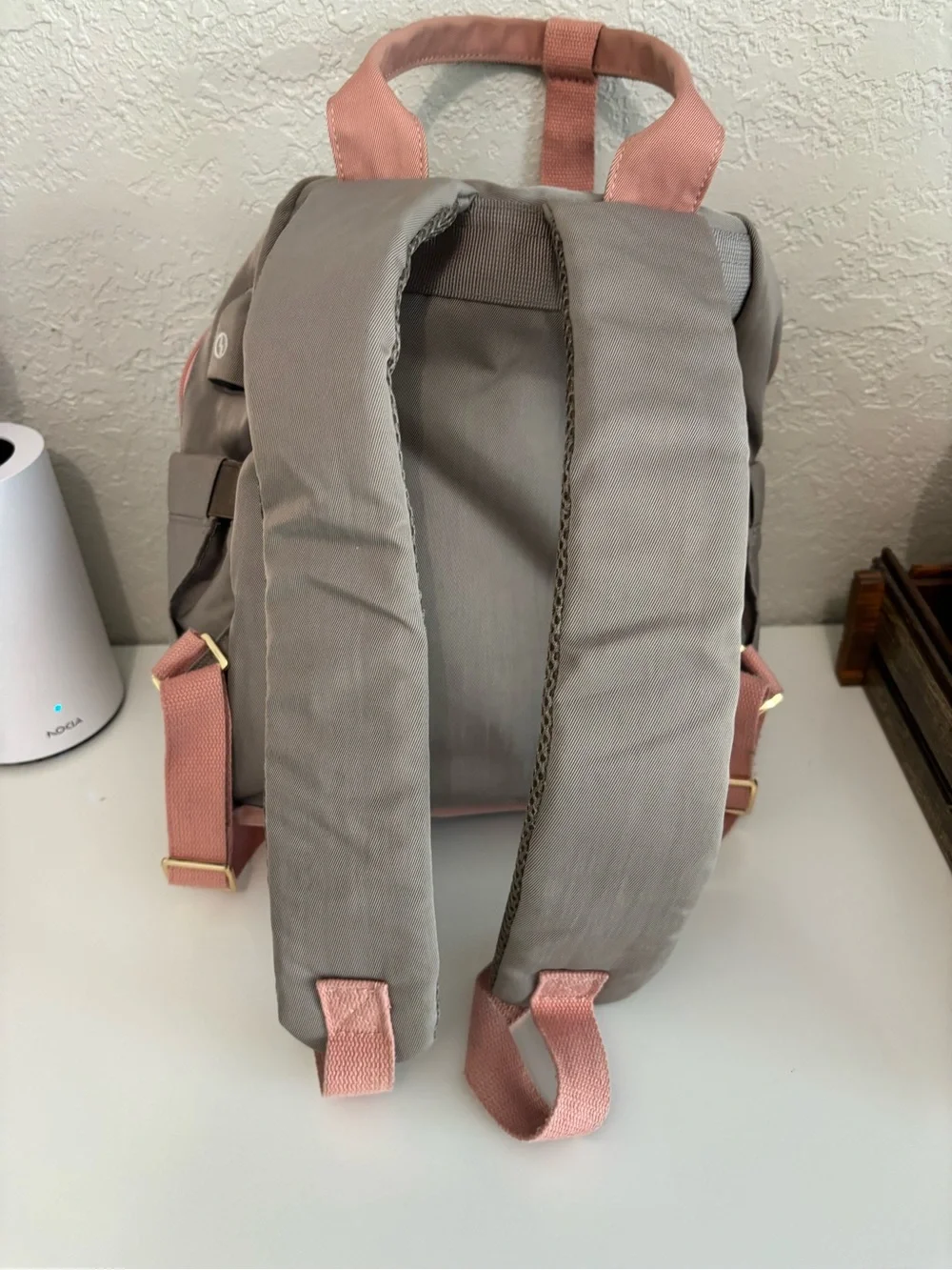 Two-Tone Pink and Taupe Women’s Backpack Purse with built in charging ports